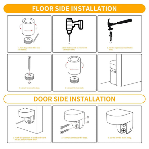 Installation instructions for Magnetic Door Stopper And Holder For Secure Doors Under Two And A Half Inches Heavy Duty Stainless Steel Anti Rust Stops Slams And Keeps Doors From Slamming Steady And Reliable For Home And Office Black Finish 1 Pack.