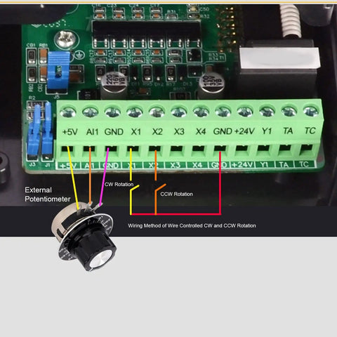 Three Phase VFD Inverter For 380 To 440V Input And 0 To 440V Output 2KW CNC Spindle Motor with wiring and potentiometer