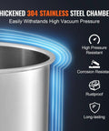 Top Shelf 304 Stainless Steel Vacuum Chamber For Resin And Silicone Degassing With Crystal Clear Dome and Quick Hookup Hose. Thickened chamber design.