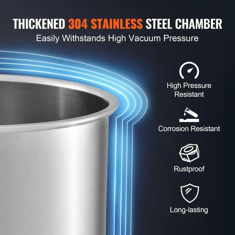 Top Shelf 304 Stainless Steel Vacuum Chamber For Resin And Silicone Degassing With Crystal Clear Dome and Quick Hookup Hose. Thickened chamber design.