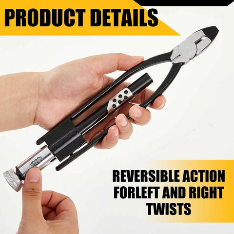Hands holding 6-inch Reversible Safety Wire Twister Pliers For Aircraft And Auto Work Left And Right Twist Tool.