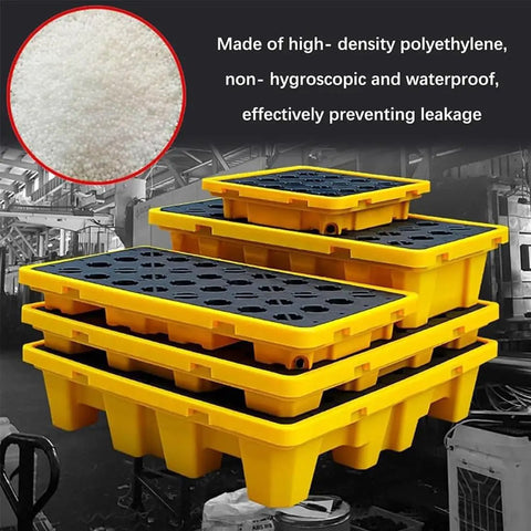 Stacked Spill Containment Pallet For Oil Drums With Leak Proof Nestable Tray And Anti Slip Polyethylene Platform With Drain