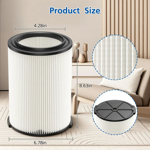 2 Pack VF4000 Replacement Filter for Wet Dry Vacs 5 to 20 Gallons Fits RIDGID Husky and Craftsman dimensions view