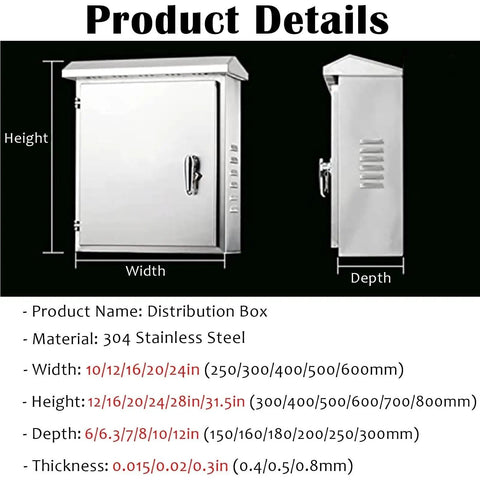 Heavy Duty 304 Stainless Steel Waterproof Electrical Box Enclosure For Street Lighting Weatherproof Junction Chest And Control Panel Cabinet dimensions illustration