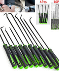 Ten-piece precision pick and hook set with black handles and green accents for automotive seal and O-ring removal