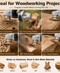Multi Disc Wood Carving Kit with Tungsten Carbide Wheels and Upper Clamping Plates for Cutting, Shaping, Sanding and Grinding