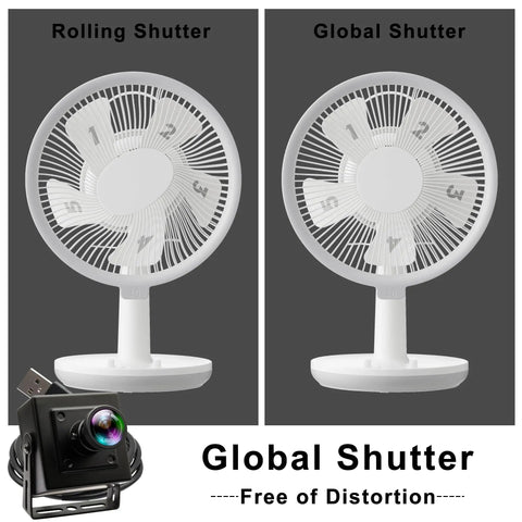 Comparison of rolling shutter and global shutter effects with a fan and 50FPS Global Shutter USB Camera With Wide Angle Distortion Free Color Lens USB 2.0 Plug And Play For Golf Swing Slow Motion Industrial Machine Vision VR And Robotic Vision.