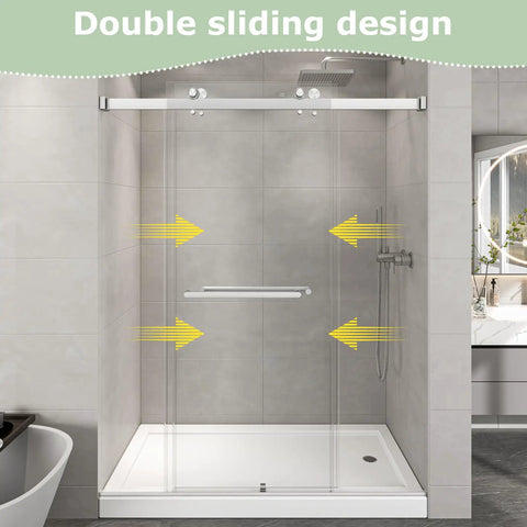 Heavy Duty Frameless Double Bypass Sliding Shower Door 55 To 60 Inches Wide By 76 Inches Tall in double sliding design.