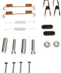Raybestos H7346 parking brake hardware kit with two copper springs, two gray springs, hold-down clips, pins, and bolts