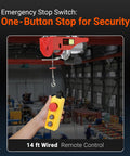 Beefy 110V Electric Hoist Winch 440 Lbs Capacity With 14 Ft Wired Control And 40 Ft Lift Height in warehouse setting