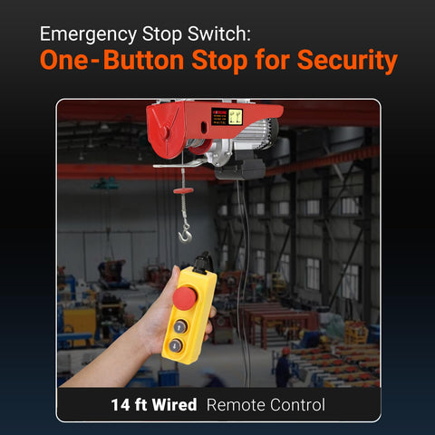 Beefy 110V Electric Hoist Winch 440 Lbs Capacity With 14 Ft Wired Control And 40 Ft Lift Height in warehouse setting