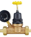 3/4 Inch Bronze PEX Water Pressure Regulator With Gauge Double Union Lead Free With Built In Bypass Gauge For Quick Reads