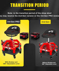 Comparison of 2nd-Gen and 3rd-Gen PRO Beefy Heavy Duty Rolling Shop Stool For Garage With Casters Adjustable Height 360 Degree Swivel Seat Tool Tray Storage 330 Lbs Capacity Padded Mechanic Stool Magnetic Tool Hold Red