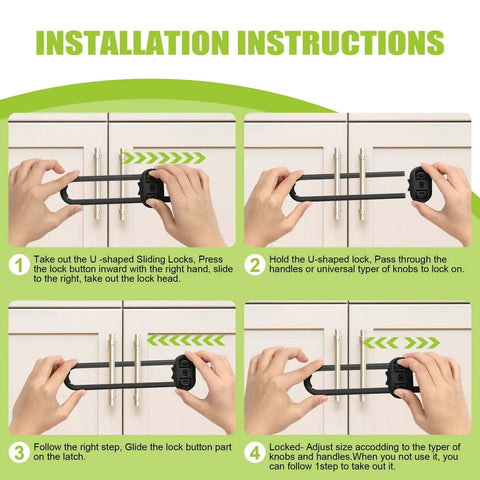 Installation guide for Six Pack Adjustable U Shaped Child Safety Cabinet Locks For Closets Knobs And Cabinets Baby Proof Cabinet Latches