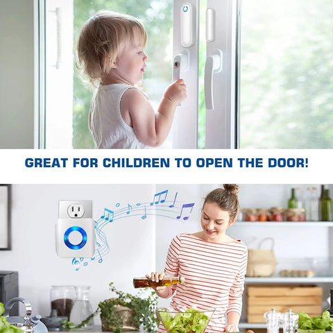 Wireless Door Alarm Sensor System For Dementia Caregivers And Home Security 260 Feet Range With 3 Sensors And 2 Receivers No Fuss Setup No Wiring Needed Real Time Chime Alerts For Elderly Kids Office Store mounted on door and outlet