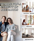 Promotional image showing Bamboo Room Divider Folding Privacy Screen in living room, study, and bedroom settings with couples.
