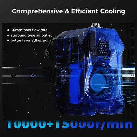 Close-up of cooling system on Voron 2.4 Inspired Open Source Core XY 3D Printer with surrounding air outlet detail