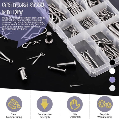 122 Piece 304 Stainless Steel Clevis Pin And Cotter Pin Fastener Kit With M3 M4 And M5 Sizes And Zinc Plated Clips In Storage Box