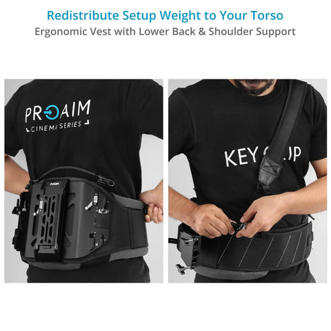 G Axis 10K Stabilizer Arm Vest System For Handheld Cameras And Gimbals ergonomic vest shown on model with padded support