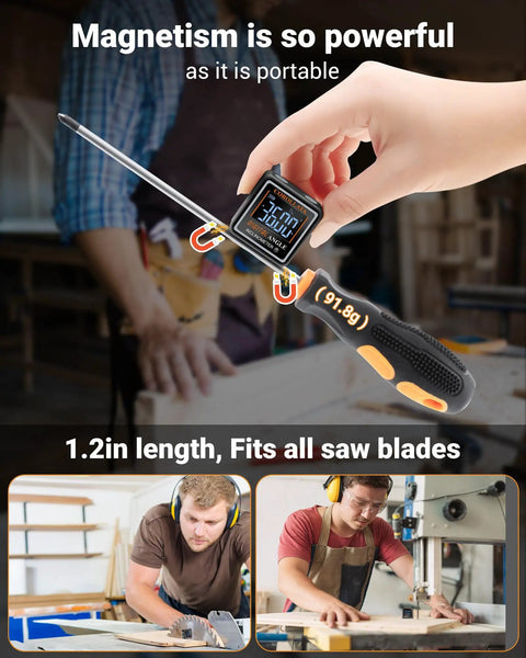 Pocket Sized Digital Angle Finder With Magnetic Level, Rechargeable Angle Cube, DIY Woodworking Protractor For Table Saws And Miter Gauges, 4x90 Degree Readouts, Ultra Compact Inclinometer For Quick On The Job Angles with 1.2in blade fit