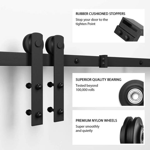Heavy Duty Sliding Barn Door Hardware Kit In Black, Includes Pull Handle Set And Floor Guide, Fits 34 To 36 Inch Door Panels