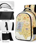 Vintage Botanical State Flower Map Backpack For Everyday Carry, featuring durable polyester, side pockets, and double zipper.