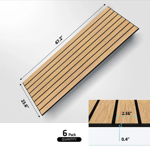 Snag This Dope 6 Pack Set Of Teak Acoustic Wall Panels That Slash Echoes And Kill Room Noise Fast showing dimensions and surface detail.