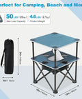 Folding Beach Table For Sand Camping With Insulated Cooler Storage And Four Cup Holders Portable Pop Up Picnic Table shown with dimensions