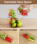 Clear Plastic Storage Bins With Dividers 3 Pack Acrylic Stackable Organizer Boxes for Fridge Pantry and Cabinets