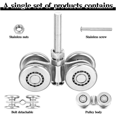 8 Pack Wheel Trolley Barn Door Rollers for One and Three Quarter Inch Wide Tracks and Two and Quarter Inch or Taller Rails