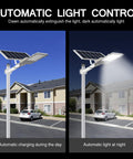 60000 Lumen Solar Street Light Outdoor Waterproof IP65 Dusk To Dawn With Motion Sensor And Remote Control shown in day and night use