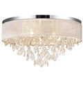 Flush Mount Ceiling Light Fixture With Crystal Chandelier 19.5 Inch Drum Modern Pendant K9 Crystals Fabric Shade Close To Ceiling
