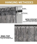 Charcoal Gray Sheer Curtain Panel Set, Two Pieces 40W By 54L Each, Light Filtering Clip Jacquard Drapes With Elegant Leaf Texture hanging method