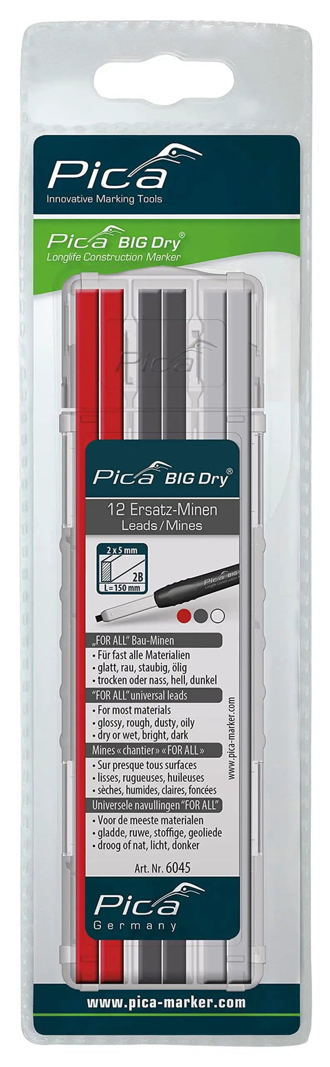 Big Dry Marker Pen Pack Of 12 Pencil Refills Graphite White Red 6045 for office school and home, quick-dry, no smudge