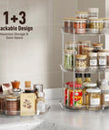 2-pack clear acrylic 2-tier Lazy Susan organizer on chrome frame with bamboo-lidded jars