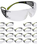 SecureFit 400 Safety Glasses For Men And Women All Day Comfort Anti Fog Clear Lenses Green Black Frame multiple angles