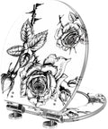 Elongated Toilet Seat Quiet Close for Bathroom, featuring black and white rose design, measures 14.5" x 18.5", stylish addition.