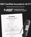 Lightning Fast Digital Meat Thermometer With A 0.6 Second Read And PlusMinus0.5F NIST Certified Accuracy next to certificate