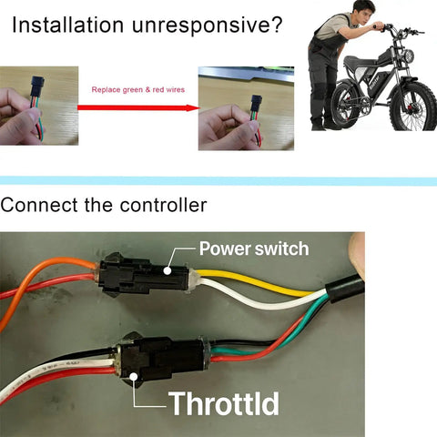 Wiring diagram for Full Twist 22mm Throttle Grip For E Bike And Scooter Universal 22mm Clamp Twist Throttle installation.
