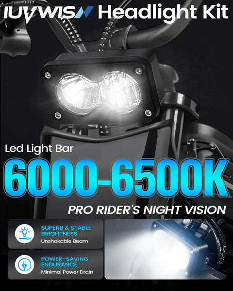 Headlight Kit 20W 6000K to 6500K Led Light Bar for Ridstar Q20 Ebike Dual Beam Front Light Waterproof with bike mount