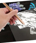 Hand using 4 Pack White Charcoal And Graphite Pencils Set For Art Drawing Dope Sketching Shading Blending Journaling Illustrations Pro Grade Quality For Realistic Artwork on black paper.