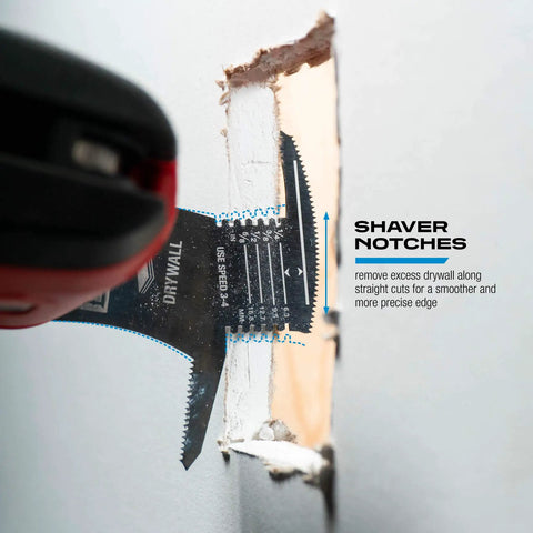Heavy Duty 4 In 1 Drywall Blade equipped with precision dagger tip removing excess drywall for a smoother edge.