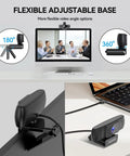Straight Up Crisp 1080P Full HD Webcam With Dual Echo Busting Mics And 90 Degree Wide Angle View shows adjustable base on desktop.