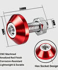 Heavy Duty Aluminum License Plate Bolts 4 Pack For Motorcycle And Car With Rust Proof Anti Theft Screws To Upgrade Your Ride Badass Style That Stays Secure And Looks Sick Year Round, red aluminum bolt 24mm x 6mm with hex socket.