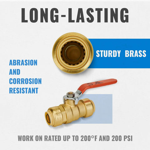 Three Quarter Inch Push To Connect Ball Valve No Lead Brass Full Port Plumbing Fittings For PEX Copper CPVC PE RT Pack Of Two Easy Install