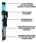 Mechanical Carpenter Pencil Set Built Tough For Construction Pros With Belt Clip Sharpener And Holder Includes Four Refillable 2.8mm Leads