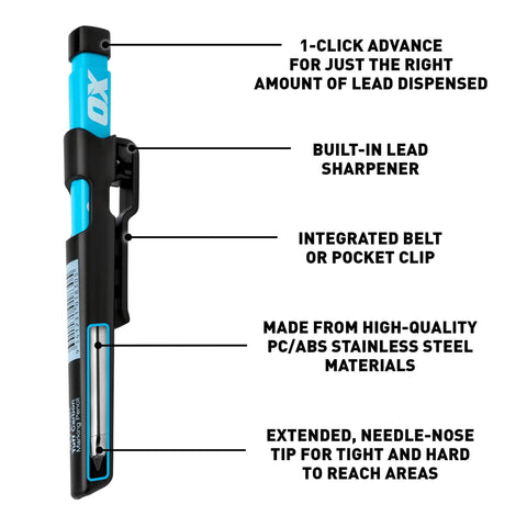 Mechanical Carpenter Pencil Set Built Tough For Construction Pros With Belt Clip Sharpener And Holder Includes Four Refillable 2.8mm Leads