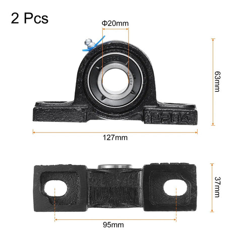 Two Pack UCP204 Pillow Block Bearings, 20mm Bore, Cast Steel Flange Mounted Bearing Housing dimensions view