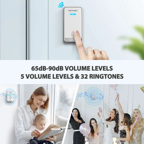 Wireless Doorbell Kit With Plug Through Design IP66 Waterproof 1300 Feet Range Cordless Chime product in use at home celebration.