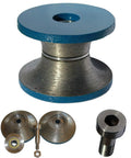 Badass Diamond Bullnose Router Bit Set For Granite Marble Stone Concrete V40 Profile Three Piece Grit Kit 40 70 And 150 With Quick Mount Bolts showing router bit and accompanying parts.